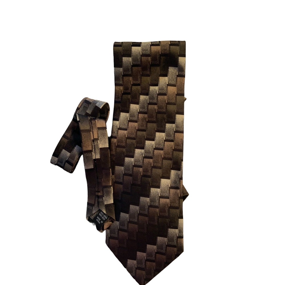 Chas Reed & Co. 100% Silk Black, Brown, Cream Geometric Print Necktie 60" X 4"